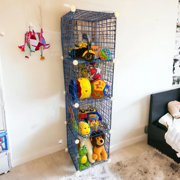 4 Bölmeli Tel Küp Çok Amaçlı Organizer Raf Mavi 33cm Mutfak, Oyuncak, Kiler, Depolama Rafı - 7
