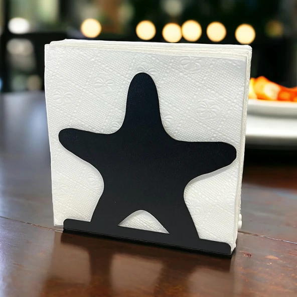 Deniz Yıldızı Temalı Siyah Metal Peçetelik - 6