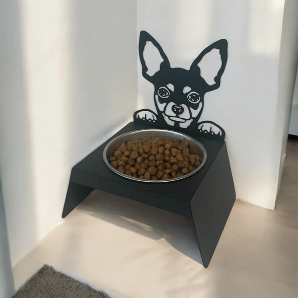Sevimli Köpek Tasarımlı, Ergonomik Siyah Kedi ve Köpek Mama ve Su Kabı Tekli Small Model – Paslanmaz Çelik, Dayanıklı Malzeme