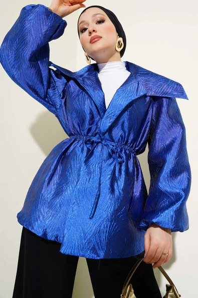 Bel Lastikli Balon Kol Jakar Ceket Saks ürün görseli 1