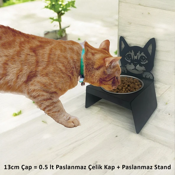 Sevimli Kedi Tasarımlı, Ergonomik Siyah Kedi ve Köpek Mama ve Su Kabı Tekli Small Model – Paslanmaz Çelik, Dayanıklı Malzeme - 2