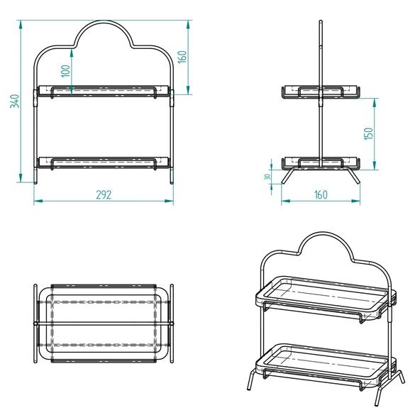 2 Katlı Ahşap Zeminliı 15x27cm Metal Standlı Ahşap Sunum Standı – İkram ve Servis İçin Model 1 Siyah - 7