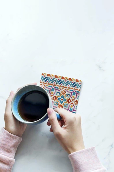 Doğal Taş Bardak Altlığı 4'lü Model- Boho - 4