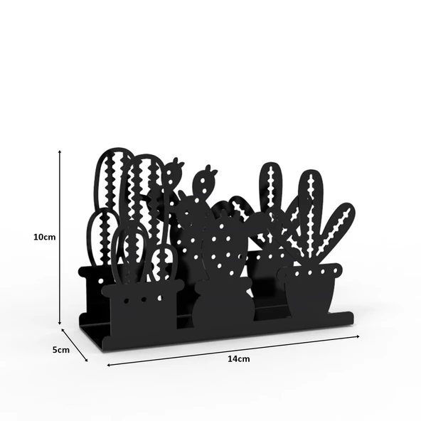 Kaktüs Temalı Siyah Metal Peçetelik - 7