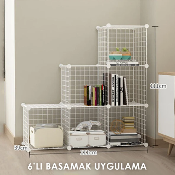 6 Bölmeli Tel Küp Çok Amaçlı Organizer Raf Beyaz 33cm Mutfak, Oyuncak, Kiler, Depolama Rafı - 2