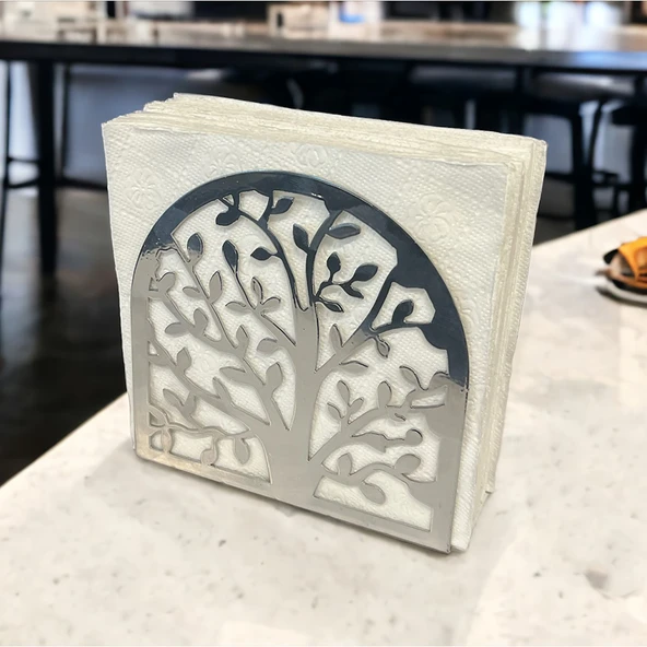 Hayat AğacıTemalı Gümüş Metal Peçetelik - 6