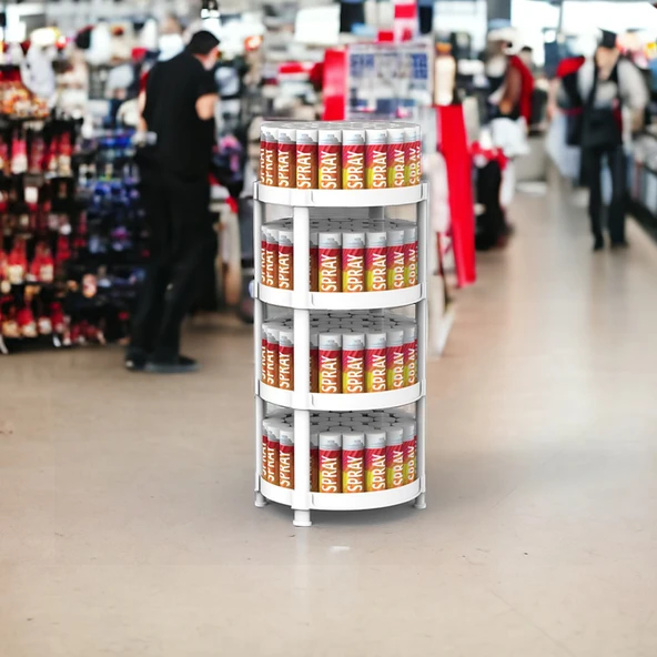 4 Raflı Oval Standlı Beyaz Sprey ve Aerosol Teşhiri - 4