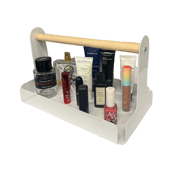 Ahşap Saplı Beyaz 30x17cm Metal Servis, Sunum, Dekoratif Tepsi - 5