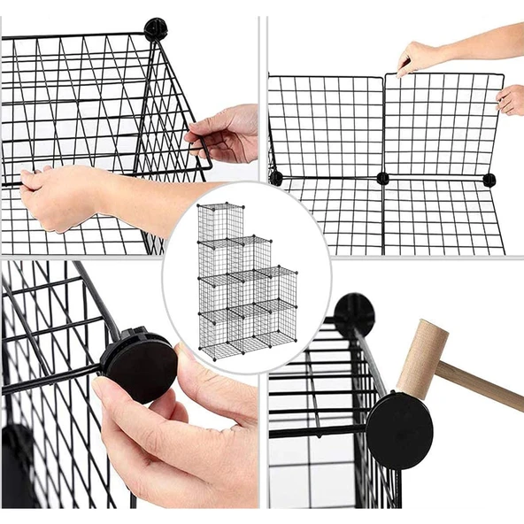 9 Bölmeli Tel Küp Çok Amaçlı Organizer Raf Siyah 33cm Mutfak, Oyuncak, Kiler, Depolama Rafı - 8