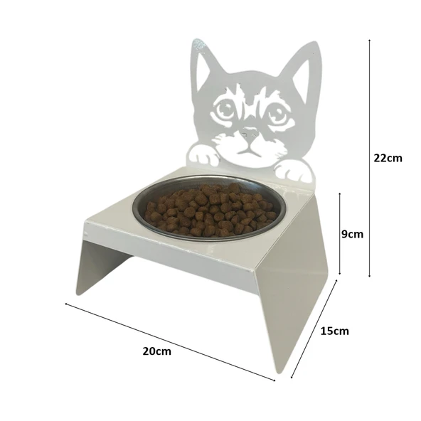 Sevimli Kedi Tasarımlı, Ergonomik Beyaz Kedi ve Köpek Mama ve Su Kabı Tekli Small Model – Paslanmaz Çelik, Dayanıklı Malzeme - Resim 4