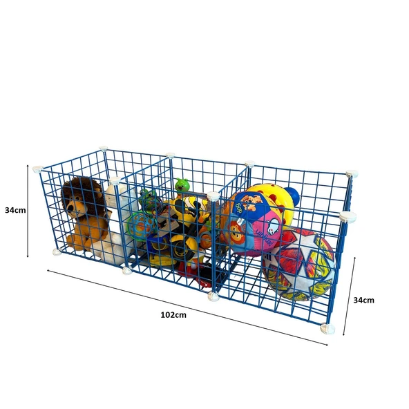 3 Bölmeli Tel Küp Çok Amaçlı Organizer Raf Mavi 33cm Mutfak, Oyuncak, Kiler, Depolama Rafı - 2