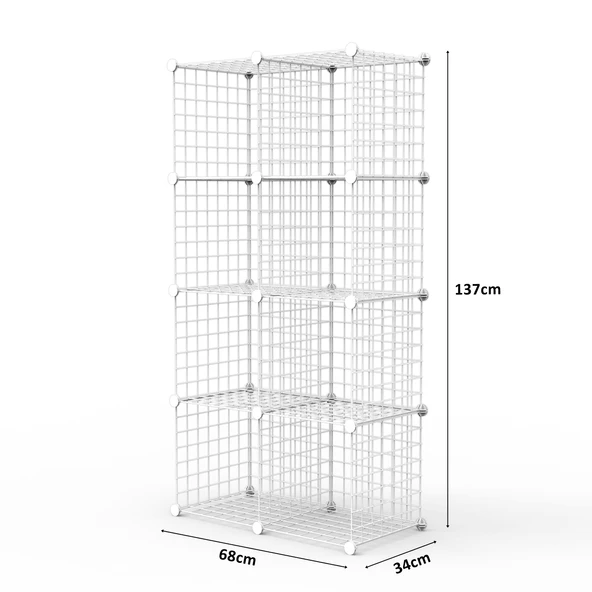 8 Bölmeli Tel Küp Çok Amaçlı Organizer Raf Beyaz 33cm Mutfak, Oyuncak, Kiler, Depolama Rafı - 5