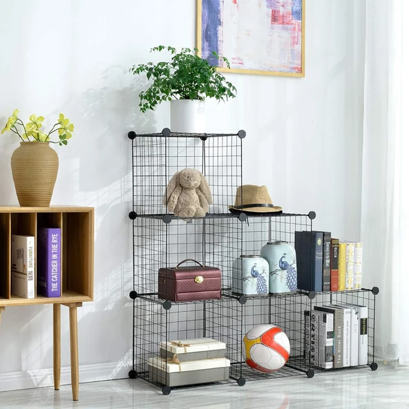 6 Bölmeli Tel Küp Çok Amaçlı Organizer Raf Siyah 33cm Mutfak, Oyuncak, Kiler, Depolama Rafı - 3