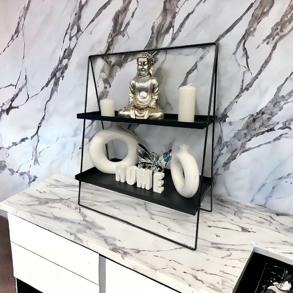 2 Katlı Üçgen Siyah Metal Banyo, Mutfak, Makyaj Organizatörü - Model 2 - 10