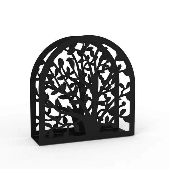 Hayat Ağacı Temalı Siyah Metal Peçetelik - 2