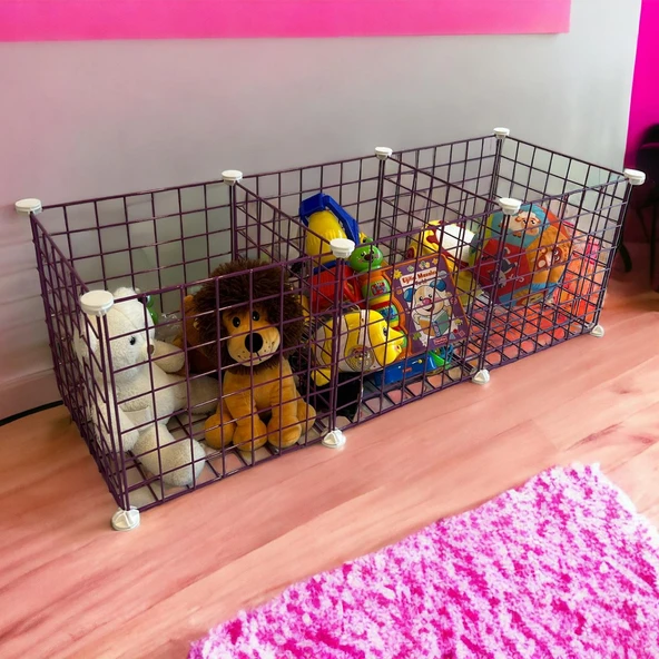 3 Bölmeli Tel Küp Çok Amaçlı Organizer Raf Pembe 33cm Mutfak, Oyuncak, Kiler, Depolama Rafı - 5