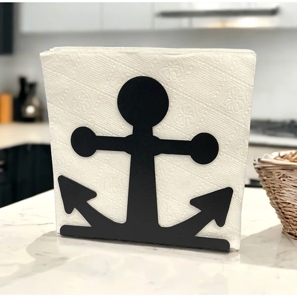 Çapa Temalı Siyah Metal Peçetelik - Resim 4