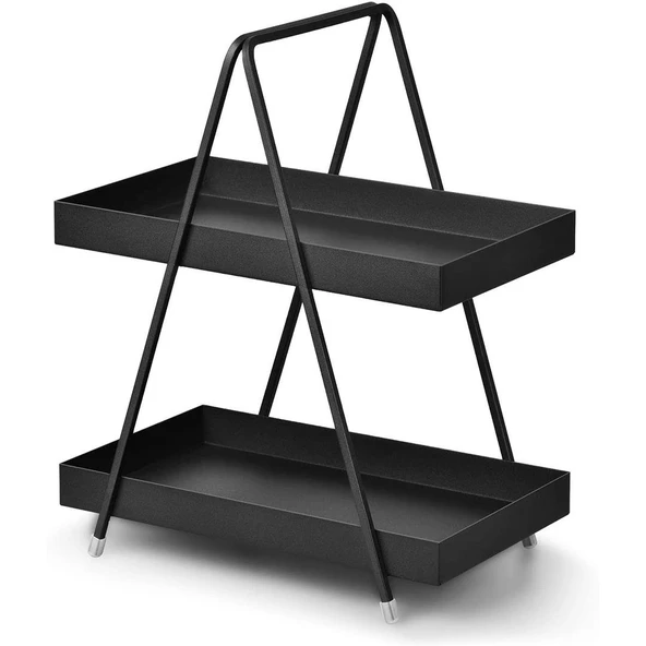2 Katlı Siyah Metal Banyo ve Mutfak Rafı Model 1