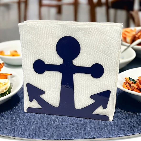 Çapa Temalı Mavi Metal Peçetelik - 5