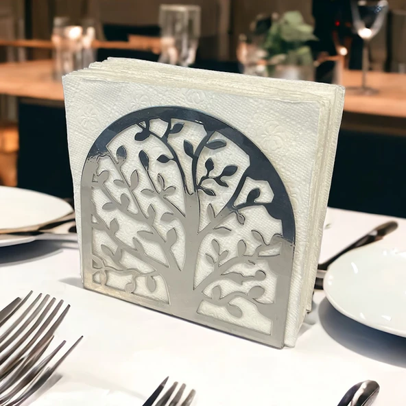 Hayat AğacıTemalı Gümüş Metal Peçetelik - 7