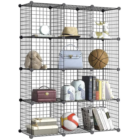 12 Bölmeli Tel Küp Çok Amaçlı Organizer Raf Siyah 33cm Mutfak, Oyuncak, Kiler, Depolama Rafı - 3