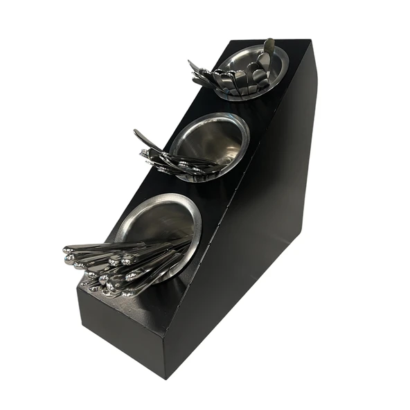 3 Katlı Pipetlik Karıştırıcı Şeker Çatal Bıçak Kaşıklık Organizer Kafe Restoran Ürün Düzenleyici Siyah Stand - 7