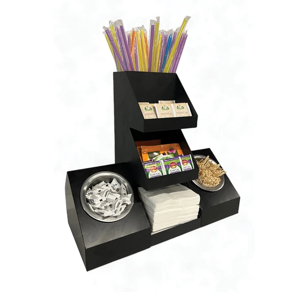 7 Bölmeli Endüstriyel Siyah Tezgah Üstü Düzenleyici Organizer, Çay ve Pipet Raflı Stand - 3