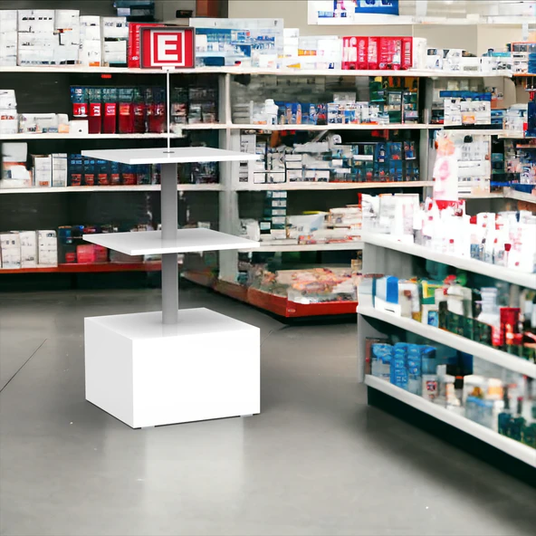 ECZANE 3 Raflı 50x50 Ahşap Beyaz Orta Alan Standı - 7