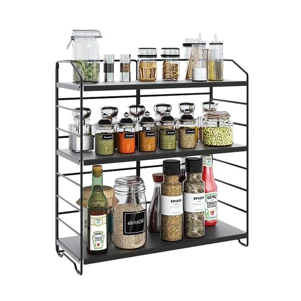 Ayarlanabilir Raflı 40cm Baharatlık, Organizer, Düzenleyizi Tezgahüstü Banyo, Mutfak, Ofis Model-1 Siyah - 2