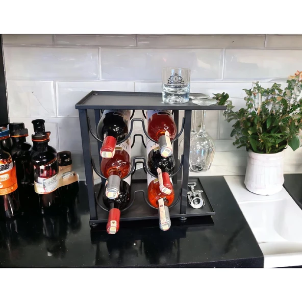 Modern 6 Bölmeli Şarap Standı Model-1 Siyah - 4
