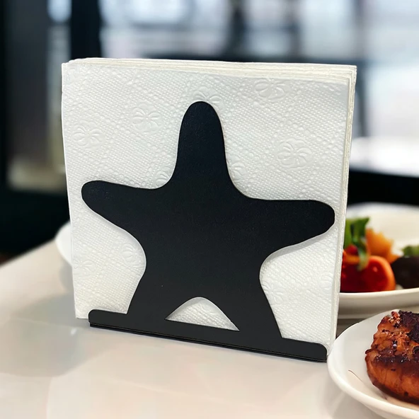 Deniz Yıldızı Temalı Siyah Metal Peçetelik - 2