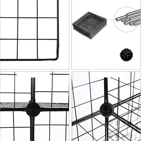 9 Bölmeli Tel Küp Çok Amaçlı Organizer Raf Siyah 33cm Mutfak, Oyuncak, Kiler, Depolama Rafı - 7