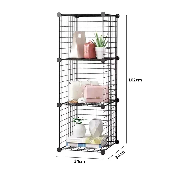 3 Bölmeli Tel Küp Çok Amaçlı Organizer Raf Siyah 33cm Mutfak, Oyuncak, Kiler, Depolama Rafı - 6