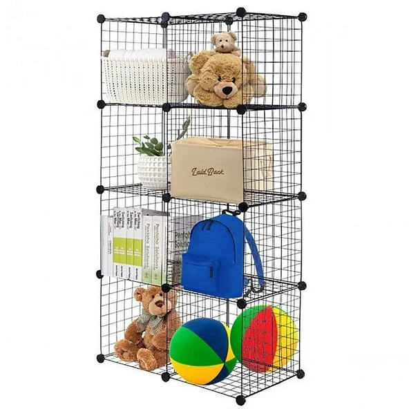 8 Bölmeli Tel Küp Çok Amaçlı Organizer Raf Siyah 33cm Mutfak, Oyuncak, Kiler, Depolama Rafı - 7