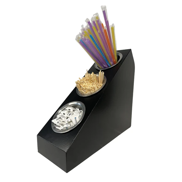 3 Katlı Pipetlik Karıştırıcı Şeker Çatal Bıçak Kaşıklık Organizer Kafe Restoran Ürün Düzenleyici Siyah Stand - 8