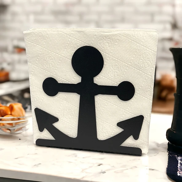 Çapa Temalı Siyah Metal Peçetelik - Resim 5