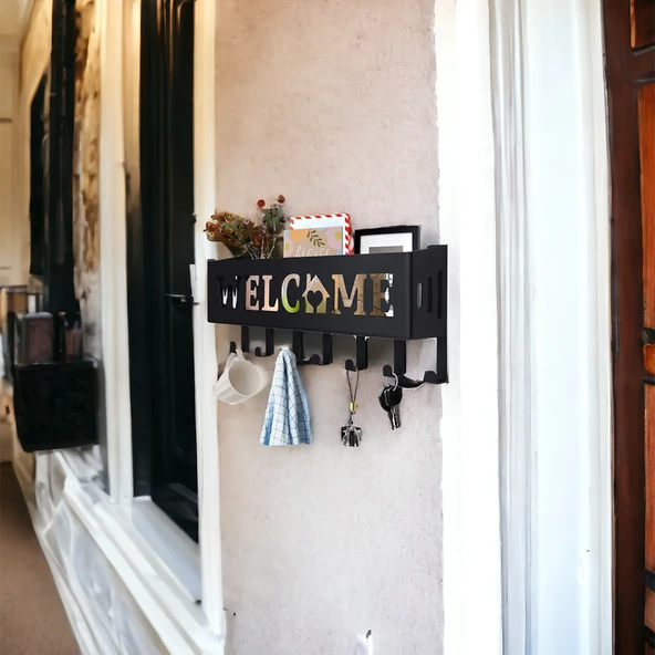 Welcome Temalı Siyah Raflı Anahtarlık - 3