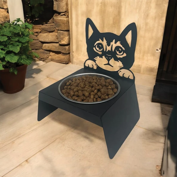 Sevimli Kedi Tasarımlı, Ergonomik Siyah Kedi ve Köpek Mama ve Su Kabı Tekli Small Model – Paslanmaz Çelik, Dayanıklı Malzeme - 7