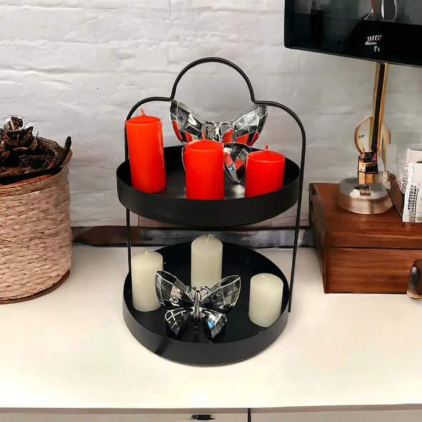 24 cm Yuvarlak Siyah İki Katlı Banyo Mutfak Makyaj Organizer Rafı Model 1 - 10