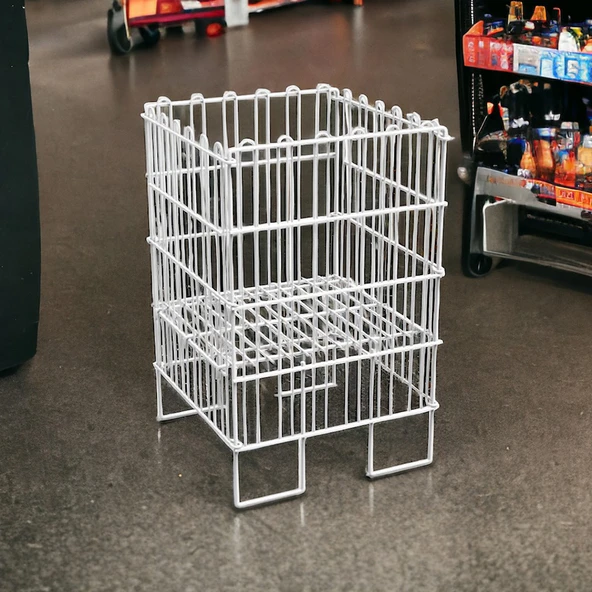 Ergonomik Tasarım 40x40 Katlanır Tel Havuz Sepeti Beyaz – Market, Avm, ve Bakkal İçin İdeal Ürün Teşhir Standı - 4