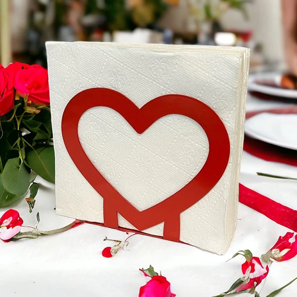 Kalp Temalı Kırmızı Metal Peçetelik - 4