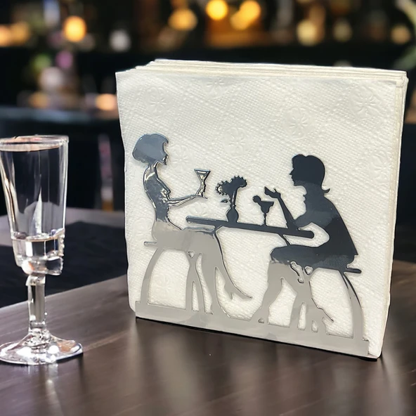 Sohbet Temalı Gümüş Metal Peçetelik - 2