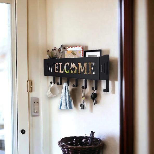 Welcome Temalı Siyah Raflı Anahtarlık - 7
