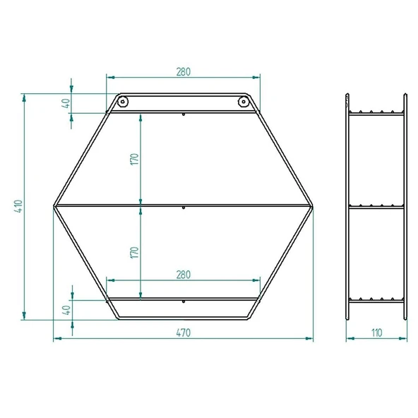Modern Dekoratif Siyah Altıgen Duvar Rafı - 5