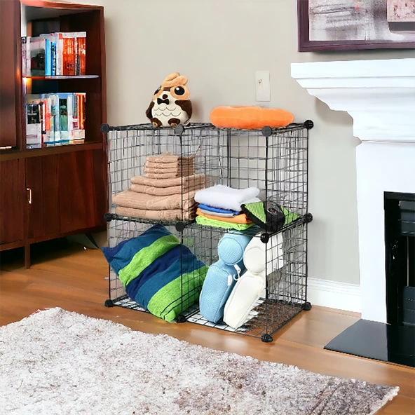 4 Bölmeli Tel Küp Çok Amaçlı Organizer Raf Siyah 33cm Mutfak, Oyuncak, Kiler, Depolama Rafı - 8