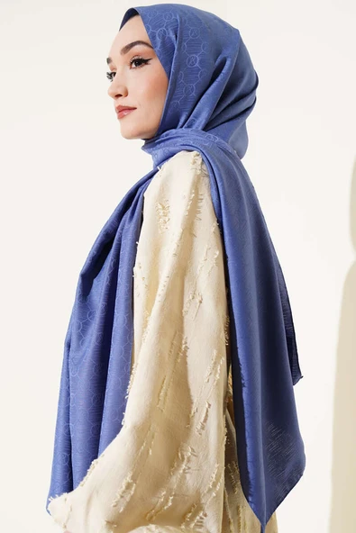 VS Desen Jakar Şal İndigo - Resim 3