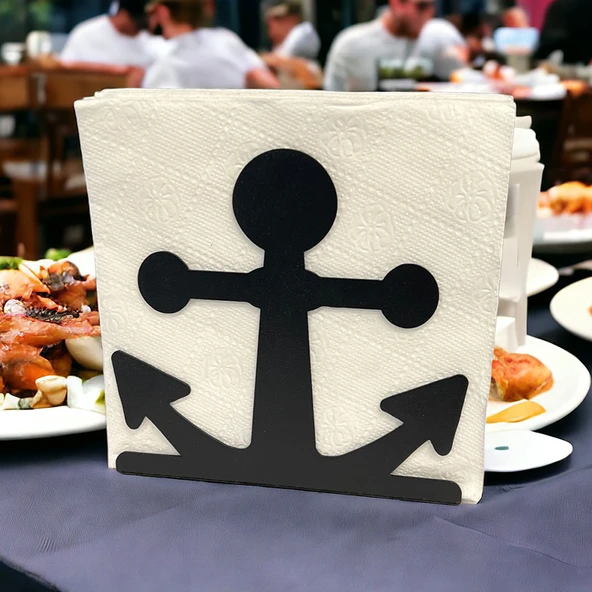 Çapa Temalı Siyah Metal Peçetelik - Resim 6