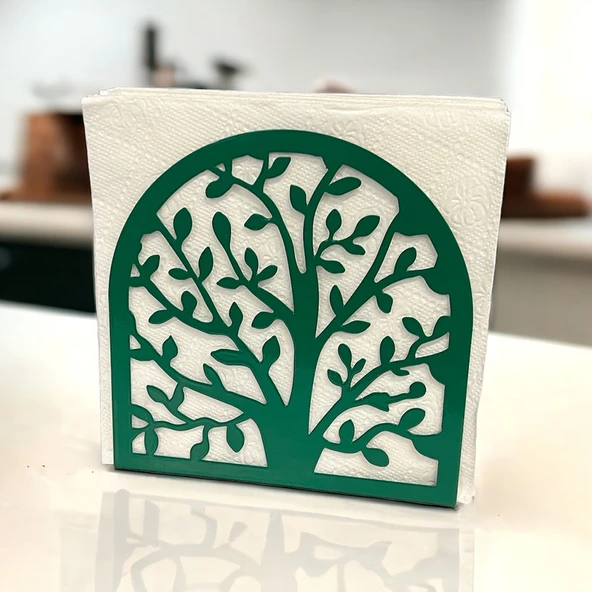 Hayat Ağacı Temalı Yeşil Metal Peçetelik - 9