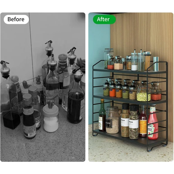 Ayarlanabilir Raflı 40cm Baharatlık, Organizer, Düzenleyizi Tezgahüstü Banyo, Mutfak, Ofis Model-1 Siyah - 5