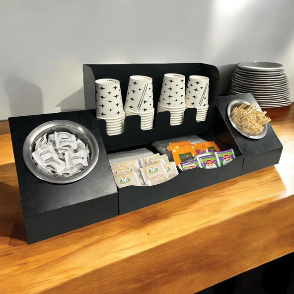 16 Oz Çay Kahve ve 2' li Tek yuvalı Organizer Siyah Stand Kahve İstasyonu Düzenleyicisi, Şık Tasarım, Ofis & Self Servis İçin - 2